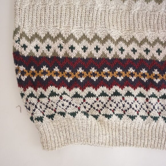 Vintage Robert Stock Cotton Fair Isle Sweater Cream Cabincore Old Money XL - Picture 6 of 10